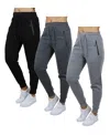 Galaxy By Harvic Women's Pro Star Loose Fit Fleece Lined Jogger Sweatpants 3-pack In Black-heather Gray-charcoal