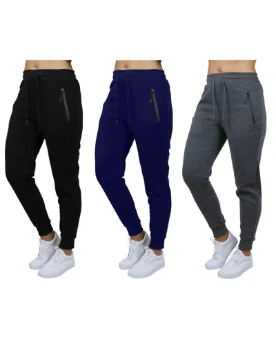 Galaxy By Harvic Women's Pro Star Loose Fit Fleece Lined Jogger Sweatpants 3-pack In Black-navy-charcoal