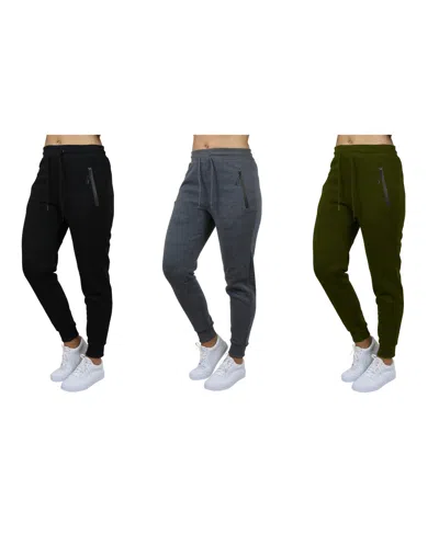 Galaxy By Harvic Women's Pro Star Modern Fit Fleece Lined Joggers In Black-charcoal-olive