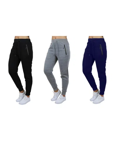 Galaxy By Harvic Women's Pro Star Modern Fit Fleece Lined Joggers In Black-heather Grey-navy