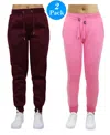 Galaxy By Harvic Women's Slim Fit Heavy Weight Fleece Lined Joggers In Burgundy,pink