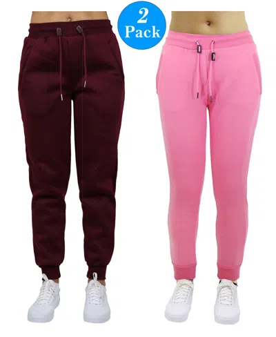 Galaxy By Harvic Women's Slim Fit Heavy Weight Fleece Lined Joggers In Burgundy,pink