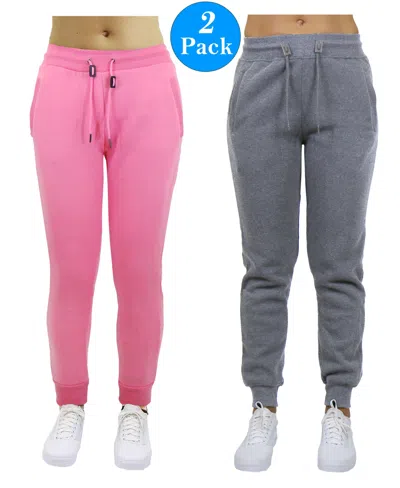 Galaxy By Harvic Women's Slim Fit Heavy Weight Fleece Lined Joggers In Heather Gray,pink