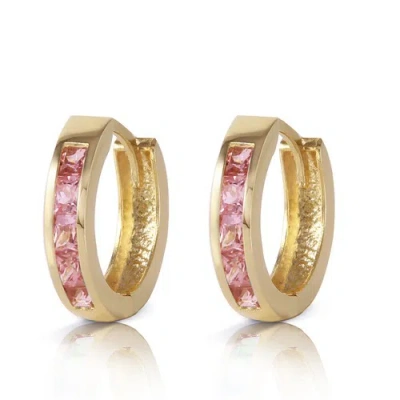 Pre-owned Galaxy Gold Products 1.3 Ct 14k Solid Yellow Gold Hoop Huggie Earrings Pink Sapphire