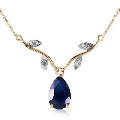 Pre-owned Galaxy Gold Products 14k Solid Yellow Gold Natural Diamond Sapphire Necklace Pendant 1.52 Ct Pear Cut