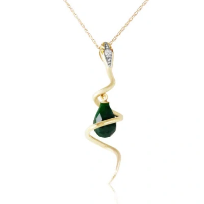 Pre-owned Galaxy Gold Products 14k.solid Yellow Gold Snake Necklace With Dangling Dyed Green Sapphire & Diamond