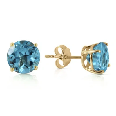 Pre-owned Galaxy Gold Products 3.1 Ct 14k Solid Yellow Gold Shutting The Eye Blue Topaz Earrings