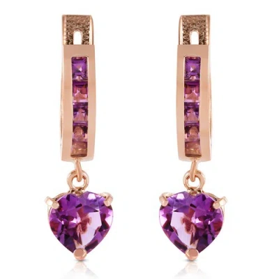 Pre-owned Galaxy Gold Products 3.2 Carat 14k Solid Rose Gold V-shape Hoop Earrings Heart Amethyst In Purple
