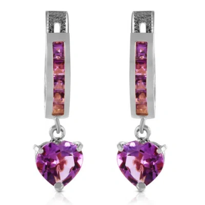 Pre-owned Galaxy Gold Products 3.2 Carat 14k Solid White Gold V-shape Hoop Earrings Heart Amethyst In Purple