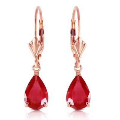 Pre-owned Galaxy Gold Products 3.5 Ctw 14k Solid Rose Gold Leverback Earrings Ruby In Red