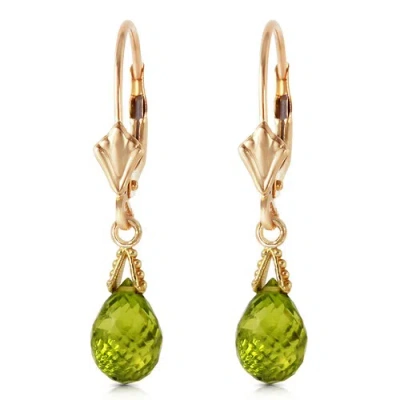 Pre-owned Galaxy Gold Products 4.5 Ctw 14k Solid Yellow Gold Leverback Earrings Briolette Peridot In Green
