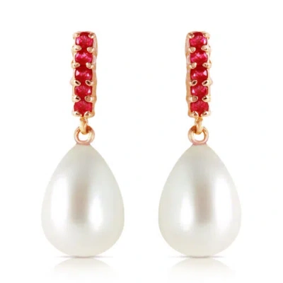 Pre-owned Galaxy Gold Products 8.4 Carat 14k Solid Rose Gold Ruby Earrings Dangling Briolette Pearl In Ivory
