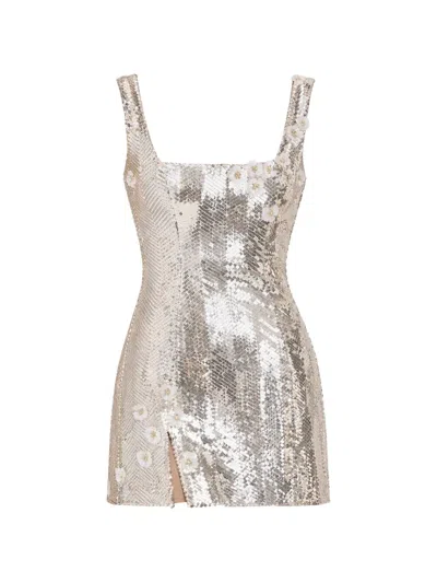 Galia Lahav Gaia Floral Embellished Mini Dress In Brown