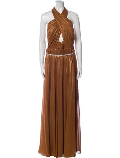 Pre-owned Galina Signature Halterneck Long Dress In Brown