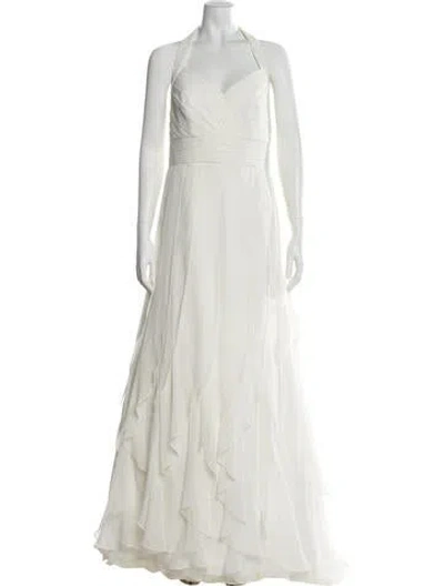 Pre-owned Galina Signature Halterneck Long Dress In White