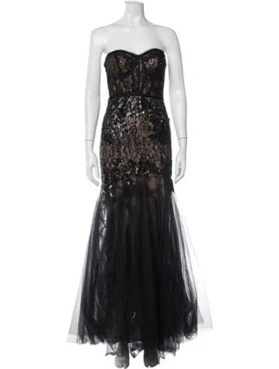 Pre-owned Galina Signature Lace Pattern Long Dress In Black
