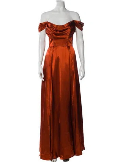 Pre-owned Galina Signature Off-the-shoulder Long Dress In Orange