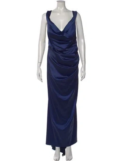 Pre-owned Galina Signature V-neck Long Dress In Blue