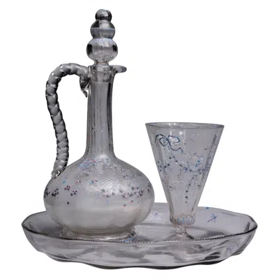 Pre-owned Gaëlle Art Nouveau French Glass Decanter Set By Emile Galle In Gray