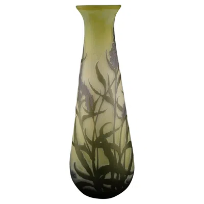 Pre-owned Gaëlle Galle Cameo Glass Purple Flowers Tall Vase