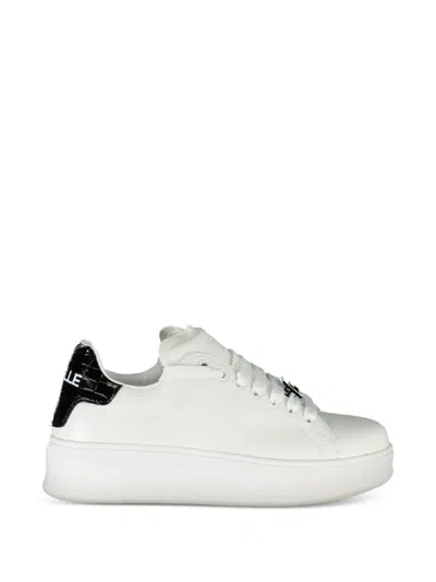 Gaëlle Crocodile-effect Lace-up Sneakers In White