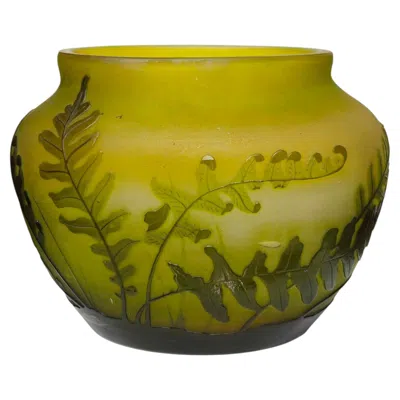 Pre-owned Gaëlle Émile Gallé Art Nouveau Cameo Glass Vase With Fern Motif, C. 1904 In Green
