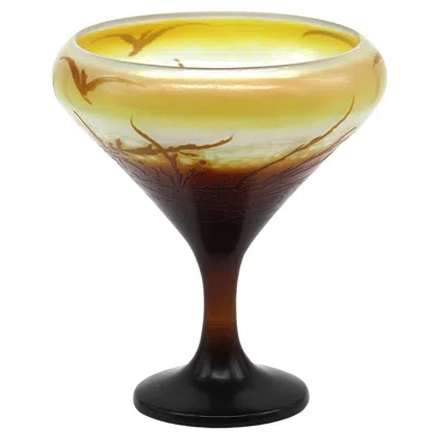 Pre-owned Gaëlle Fire-polished Overlaid Cameo Glass Vase With Seagull Decoration In Sand