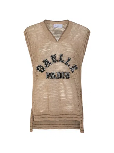 Gaëlle Logo-patch Mesh Top In Neutral