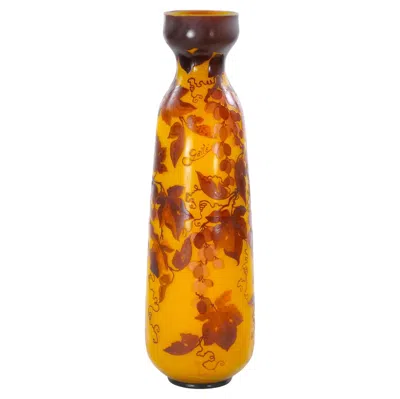 Pre-owned Gaëlle Monumental French Galle Art Nouveau Cameo Glass Vase – Grapevine Motif In Purple