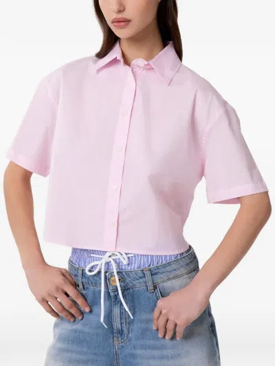 Gaelle Paris Crystal-embellished Cropped Shirt In Pink