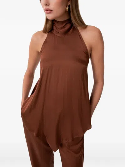 Gaelle Paris Halterneck Tie-fastening Top In Brown