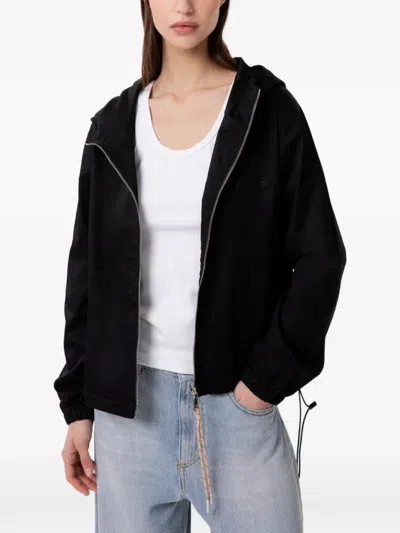 Gaelle Paris Hooded Drawstring Bomber Jacket In Black