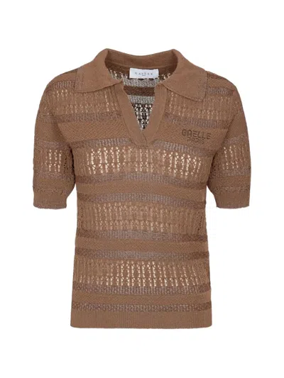 Gaelle Paris Logo-embroidered Open-knit T-shirt In Brown