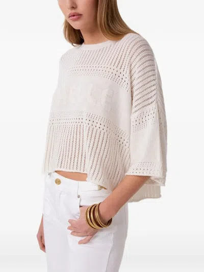 Gaelle Paris Logo-knit Pointelle Sweater In White