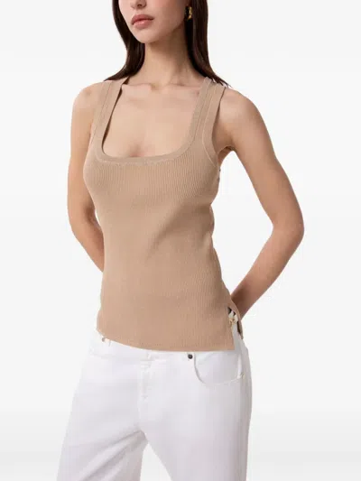 Gaelle Paris Ribbed Lurex-trim Top In Brown