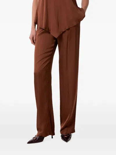 Gaelle Paris Satin-finish Wide-leg Trousers In Brown