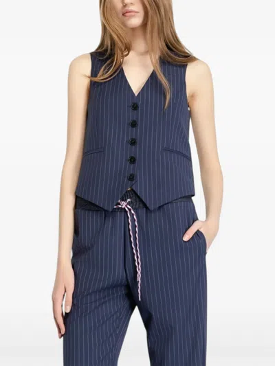 Gaëlle Pinstripe Button Gilet In Blue