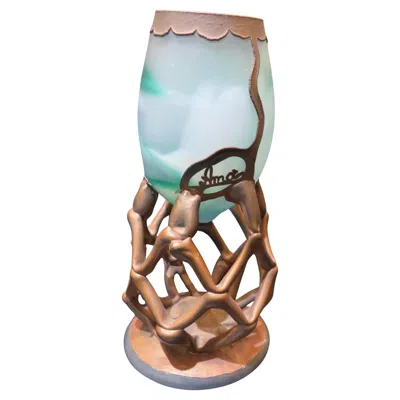 Pre-owned Gaëlle Rare Important European Colored Glass Metallic Overlay Vase From Florida Estate In Transparent