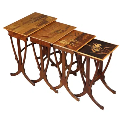 Pre-owned Gaëlle Set Of 4 Tables Gigognes Signed Gallé In Brown