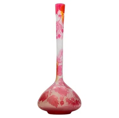 Pre-owned Gaëlle Gallé Signed, Large Acid Etched Overlay Banjo Form Vase, France, 1890 In Pink