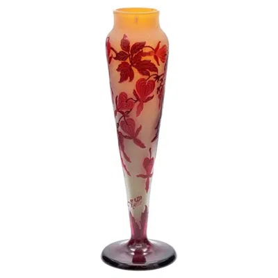 Pre-owned Gaëlle Gallé Signed, Large Acid Etched Overlay Vase With Foot, France, 1890 In Pink