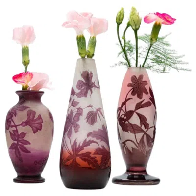 Pre-owned Gaëlle Gallé Signed, Set Of Acid Etched Double Overlay Cameo Vases, 1920 In Brown