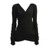 Galleriadele Women's Black Runway Merino Ruched Top In Black