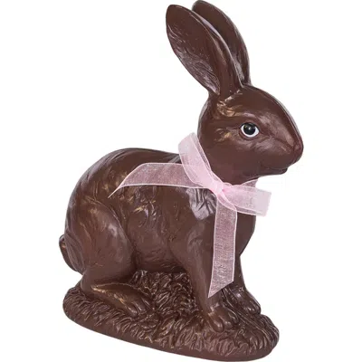 Gallerie Ii Chocolate Polyresin Easter Rabbit W/ Lace Ribbon Medium Figurine 9.06" In Brown