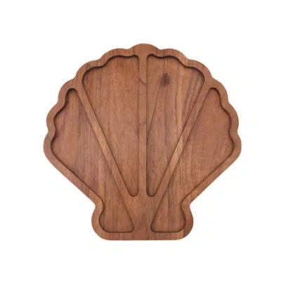 Gallerie Ii Coastal Scallop Shaped Sectional Wood Novelty Serving Platter 12" In Brown