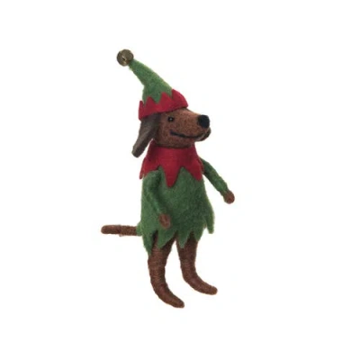 Gallerie Ii Dog Elf Figurine In Green