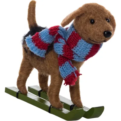 Gallerie Ii Dog On Skis Figurine In Multi