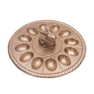 Gallerie Ii Easter Bunny Rabbit Gold Metal 12-section Deviled Egg Serving Platter 10" In Brown