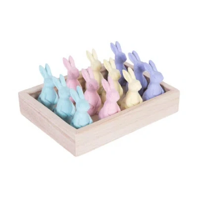 Gallerie Ii Flocked Easter Bunnies In Box Assortment Of 12 Figurines In Pink