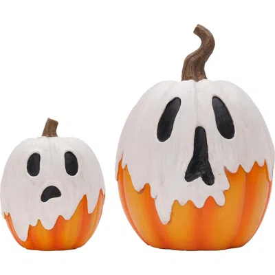 Gallerie Ii Ghost Pumpkins Set Of 2 Halloween Figurines In Orange